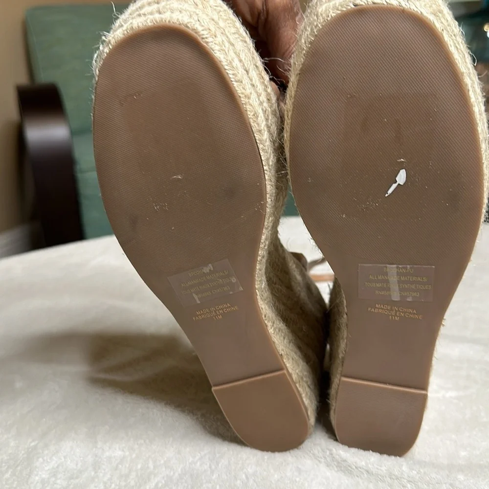 BP. Cohan Wedge‎ Espadrille Sandals Size 11 Strappy Ankle Strap Tan